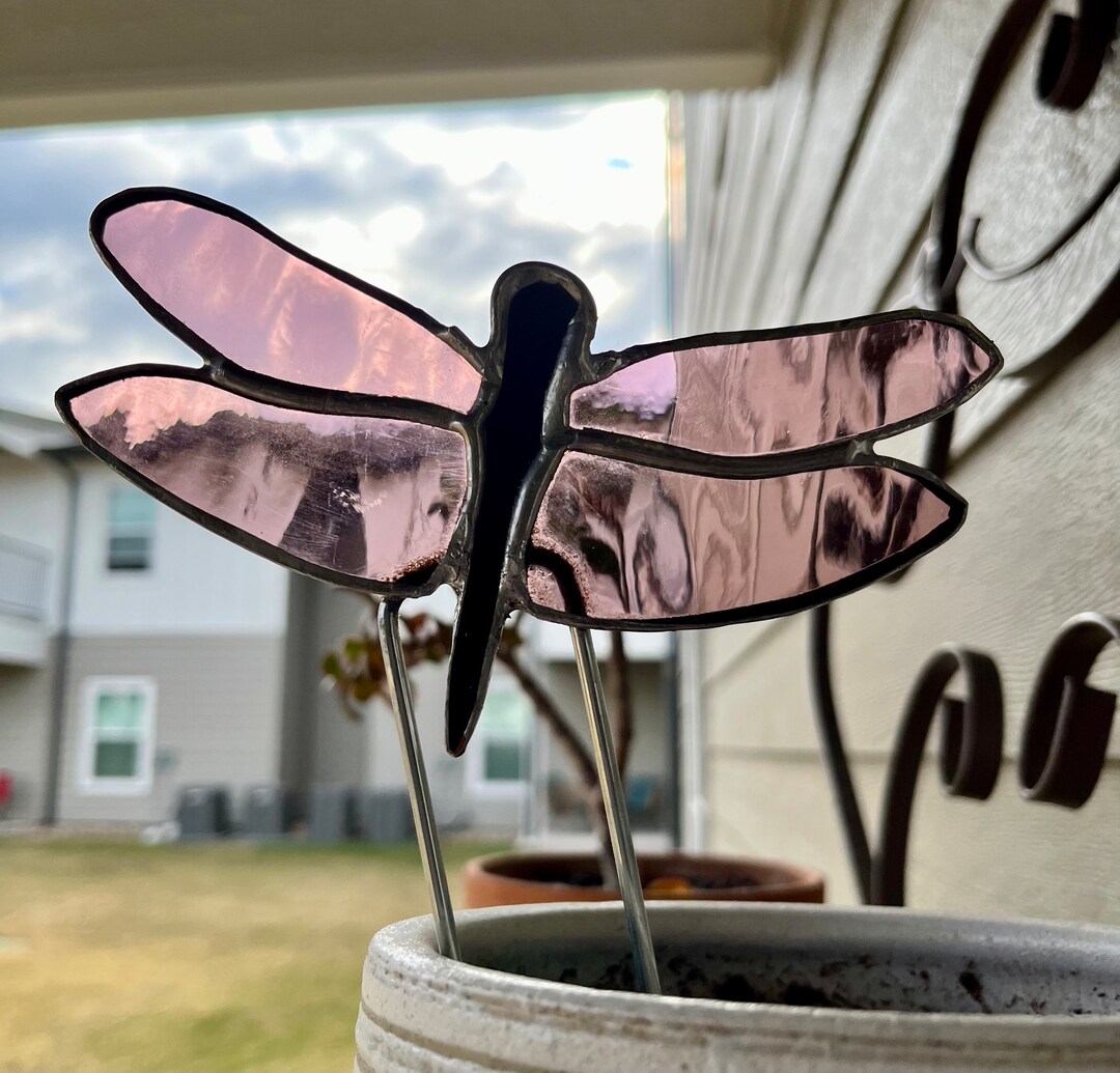 Stained Glass Dragonfly Garden Stake Etsy