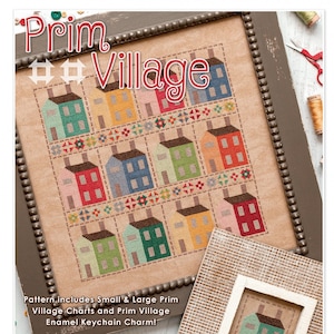 Prim Village Cross Stitch Pattern with Bonus Keychain Charm