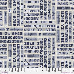 Tim Holtz Palette Program- Indigo Typography: Sold by the 1/2 yard