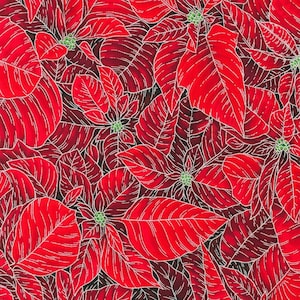 Holiday Flourish Snow Flower- Scarlet Allover Poinsettia Silver Metallic
