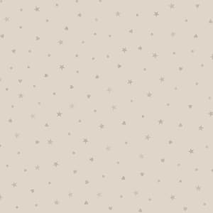 May include: A seamless pattern featuring a light beige background scattered with small, light gray stars, hearts, and dots. The design is evenly distributed across the surface, creating a delicate and whimsical aesthetic.