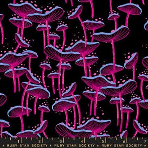 Glow Garden- Black Fungi: Sold by the 1/2 yard