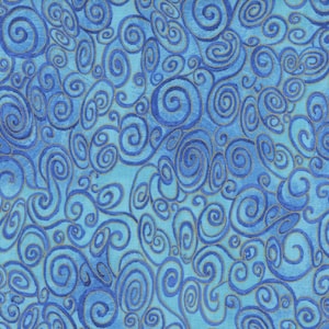 Wings of Gold- Swirly Scrolls Blue Metallic : Sold By The 1/2 Yard