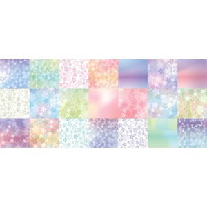 May include: A digital paper pack with 16 different patterns featuring pastel colours and small white flowers. The patterns are arranged in a grid.
