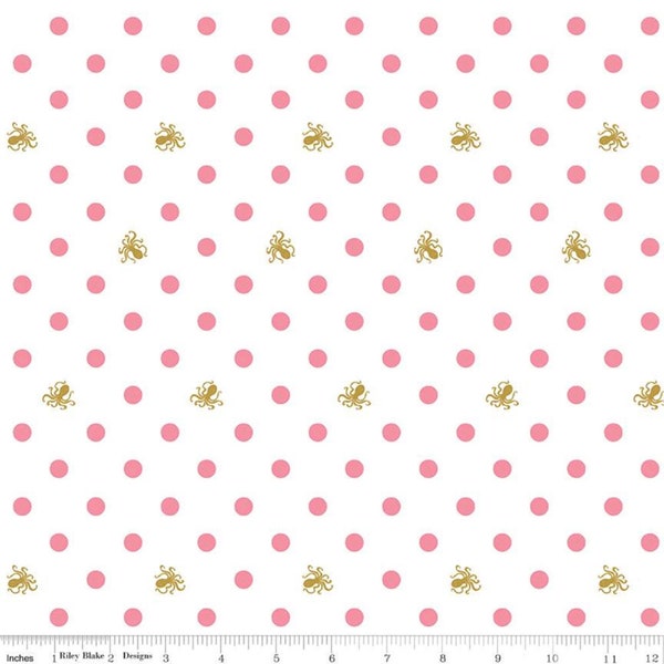 Ahoy! Mermaids- Octo Dots White Sparkle: Sold By The 1/2 Yard- Cut Continuously