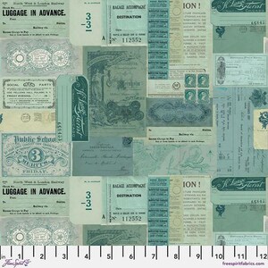 Tim Holtz Palette Program- Teal Ephemera: Sold by the 1/2 yard