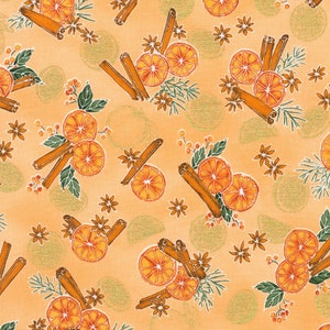 Süße Pumpkin-Gewürz- Orangen mit Metallic-Effekt: Verkauf per 1/2 Meter.