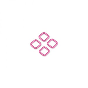 May include: Four pink metal square rings, arranged in a cross pattern.