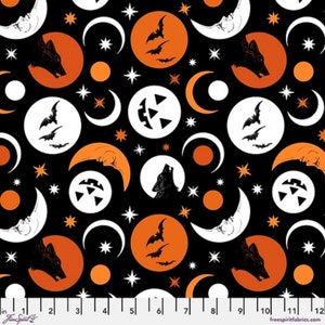 Scaredy Cat- Howl At The Moon Black: Sold By The 1/2 Yard- Cut Continuously