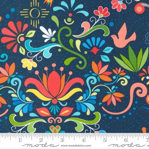 Land of Enchantment- Superior Blue Talavera Floral: Sold By The 1/2 Yard.