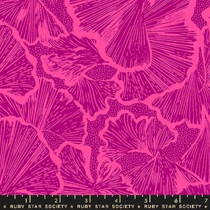 Glow Garden- Light berry Ginko Floral: Sold by the 1/2 yard