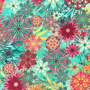 Calixta- Turquoise Medallions: Sold by the 1/2 yard.