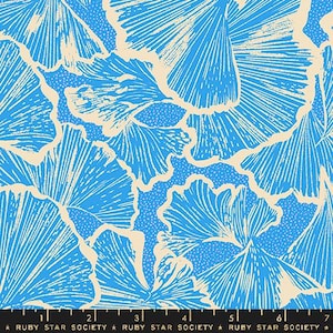 Glow Garden- Lindley Blue Ginko Floral: Sold by the 1/2 yard