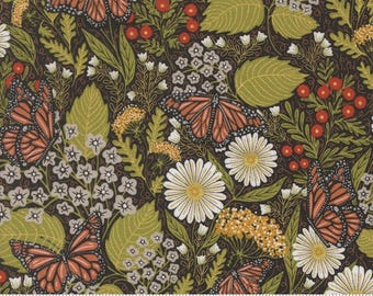Bee Garden- Metallic Black Summer Butterfly: Sold by the 1/2 Yard