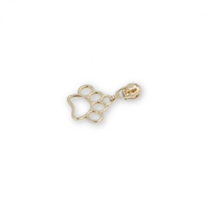 May include: Gold-toned metal zipper pull with a paw print design.