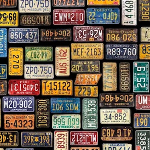 Heavy Metal- Black License Plates: Sold by the 1/2 yard.