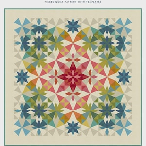 May include: A quilt pattern named "Alaska Rainbow" featuring a geometric starburst design in red, pink, blue, green, and yellow. The quilt size is 181.6 cm x 181.6 cm. The text "LAUNDRY BASKET QUILTS" and "PIECED QUILT PATTERN WITH TEMPLATES" are also visible.