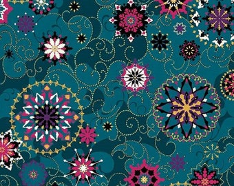 Talisman- Teal Winter Medallion 108" Quilt Backing: Sold by the 1/2 Yard - Cut Continuous