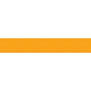 May include: A close-up of a strip of bright orange webbing material. The webbing has a woven texture and is set against a white background. This durable material is often used for straps and belts.
