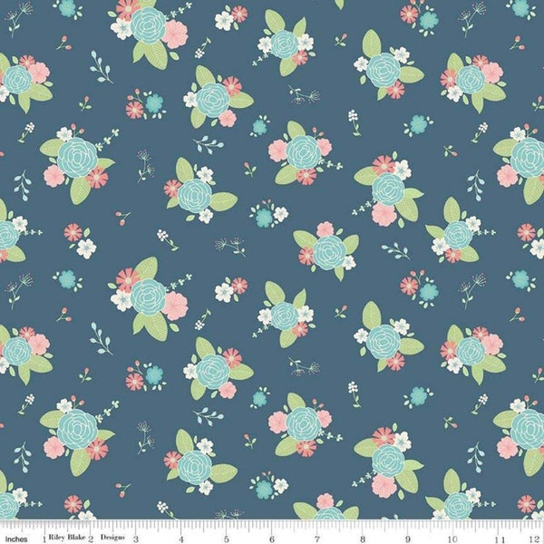 Fairy Edith - Bouquet - Blue / Sold by the 1/2 Yard - Cut Continuously
