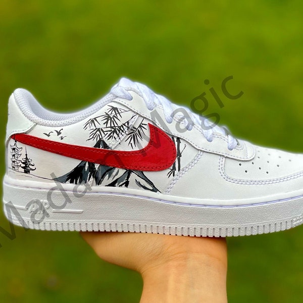 Hand Painted Custom Air Force 1 Low Japan Landscape Mount Fuji AF1 Customized Made to Order Woman Man Sneakers Handmade Shoes