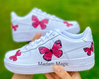 Hand Painted Custom Air Force 1 Low  Pink Butterfly AF1 Customized Made to Order Woman Man Sneakers Handmade Shoes