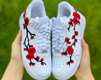 Embroidered Custom Air Force 1 Low Red Blossom AF1 Customized Made to Order Woman Man Sneakers Handmade Shoes