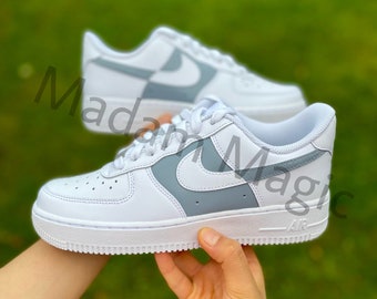 Hand Painted Custom Air Force 1 Low Grey Color Block AF1 Customized Made to Order Woman Man Sneakers Scarpe fatte a mano