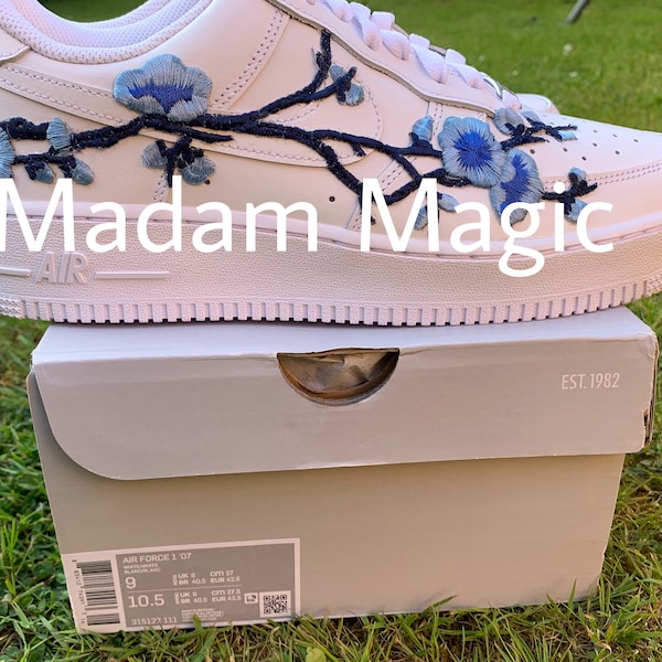 Reduced Price Excess Stock Size: US Men's 9 / Women's 10.5 (UK 8) Embroidered Custom Air Force 1 Low Blue Blossom AF1