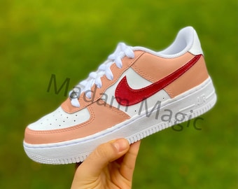 Hand Painted Custom Air Force 1 Low Peach Red Color Block AF1 Customized Made to Order Woman Man Sneakers Scarpe fatte a mano