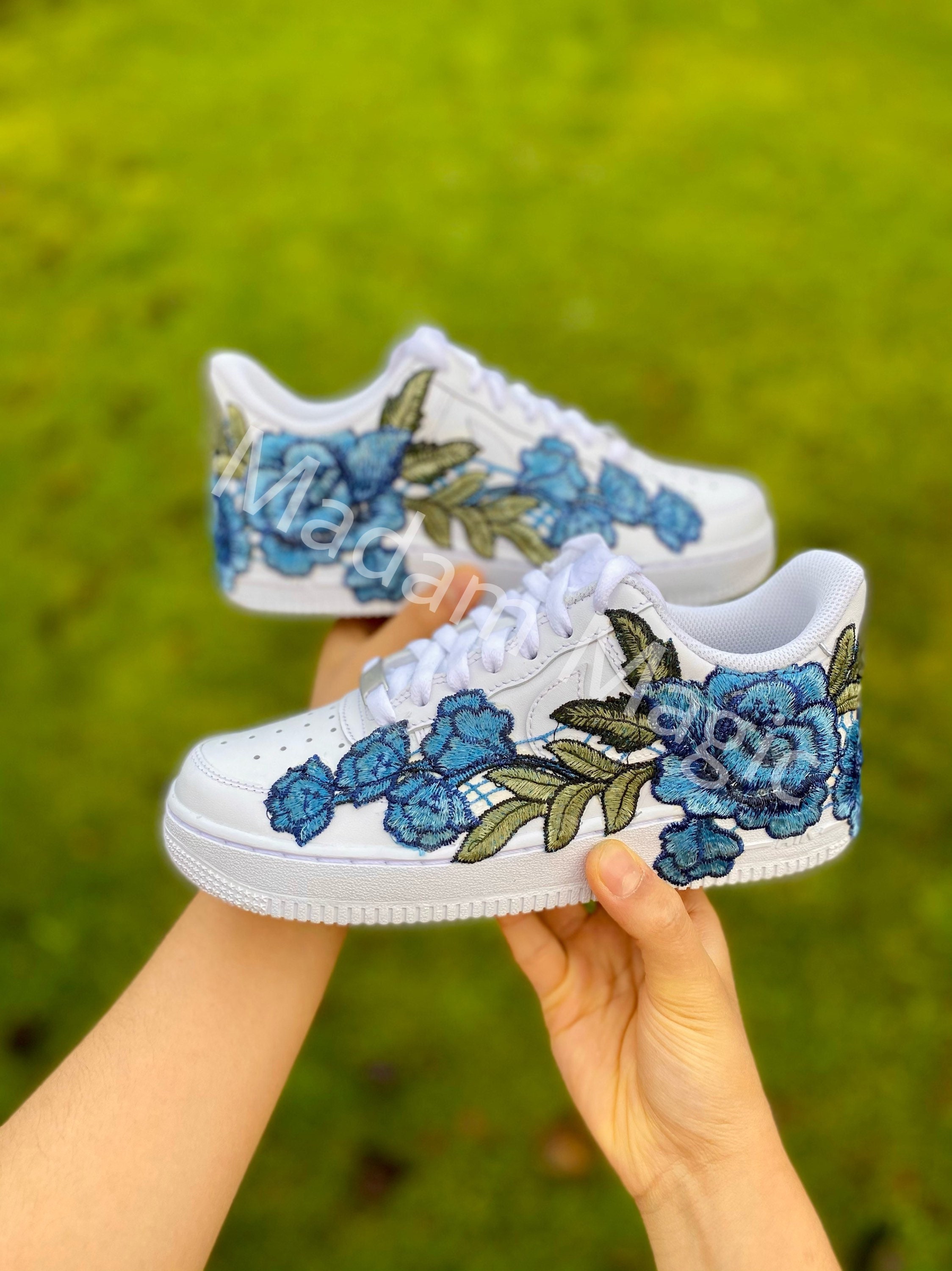 Embroidered Custom Air Force 1 Low Blue Rose AF1 Customized Made to Order Woman Man Sneakers Handmade Shoes