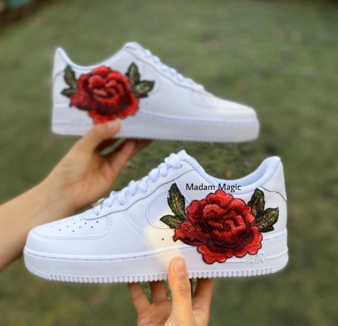 Air Force 1 Custom Shoes High Black Red Rose Flower Floral Men Women Kids All Sizes Af1 Sneakers 7.5 Mens (9 Women's)