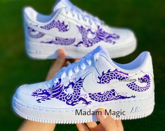 Hand Painted Custom Air Force 1 Low Purple Dragon AF1 Customized Made to Order Woman Man Sneakers Handmade Shoes