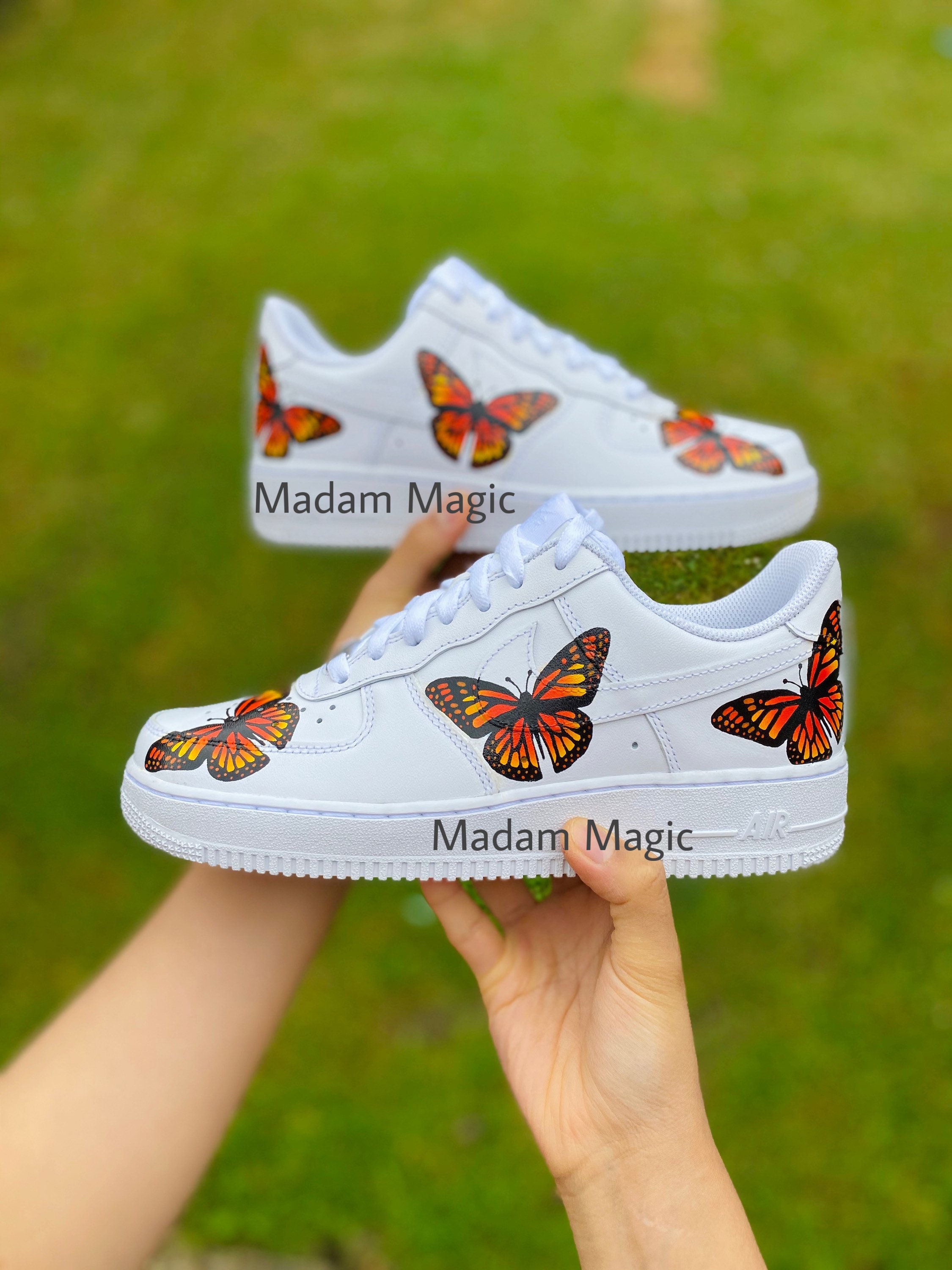 Nike Air Force 1 Custom Low Orange Monarch Butterfly White Shoes Men Womens  Kids