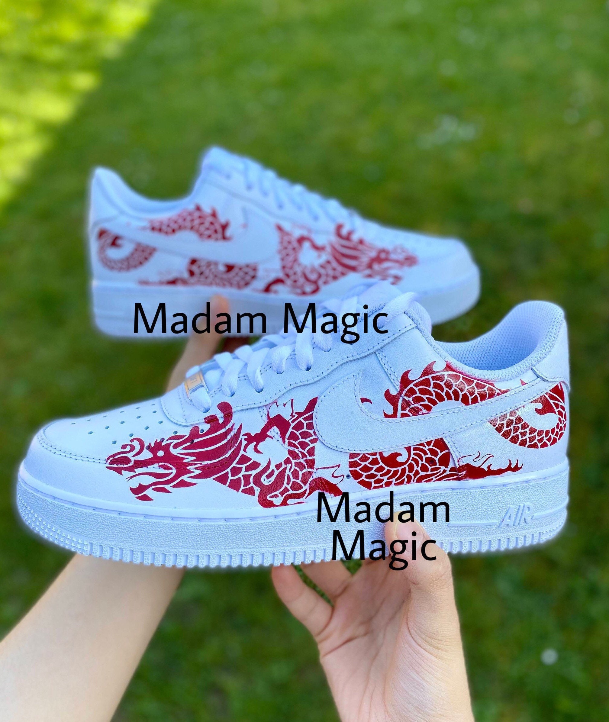 Hand Painted Custom Air Force 1 Low Red Dragon AF1 Customized Made