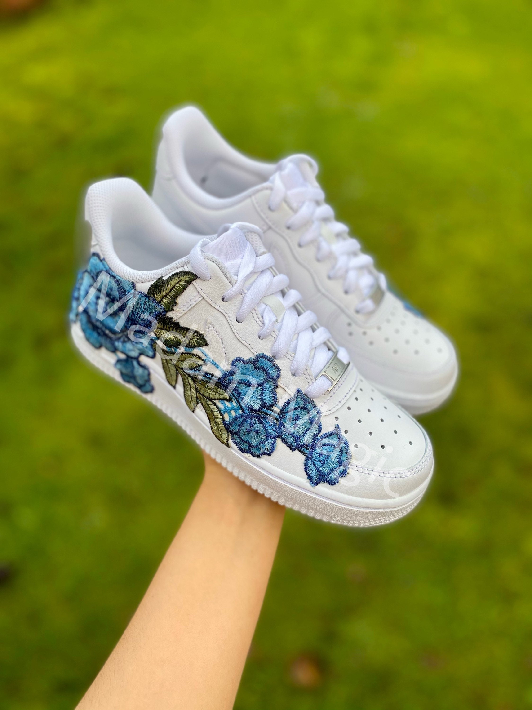 Embroidered Custom Air Force 1 Low Blue Rose AF1 Customized Made to ...