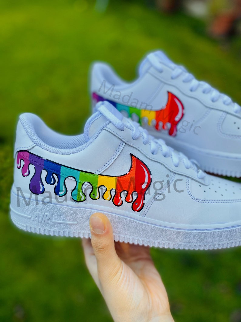 Hand painted custom nike air force 1 low cartoon rainbow drip Hand Painted Custom Nike Air Force 1 Low Cartoon Rainbow Drip | Etsy