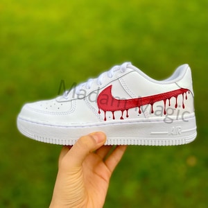 Nike Air Force 1 Custom Sneakers Blood Drip Splatter Red Black White Shoes  Fresh