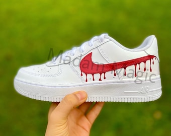 Nike Air Force 1 Custom Sneakers Blood Drip Splatter Red Black White Shoes  Fresh