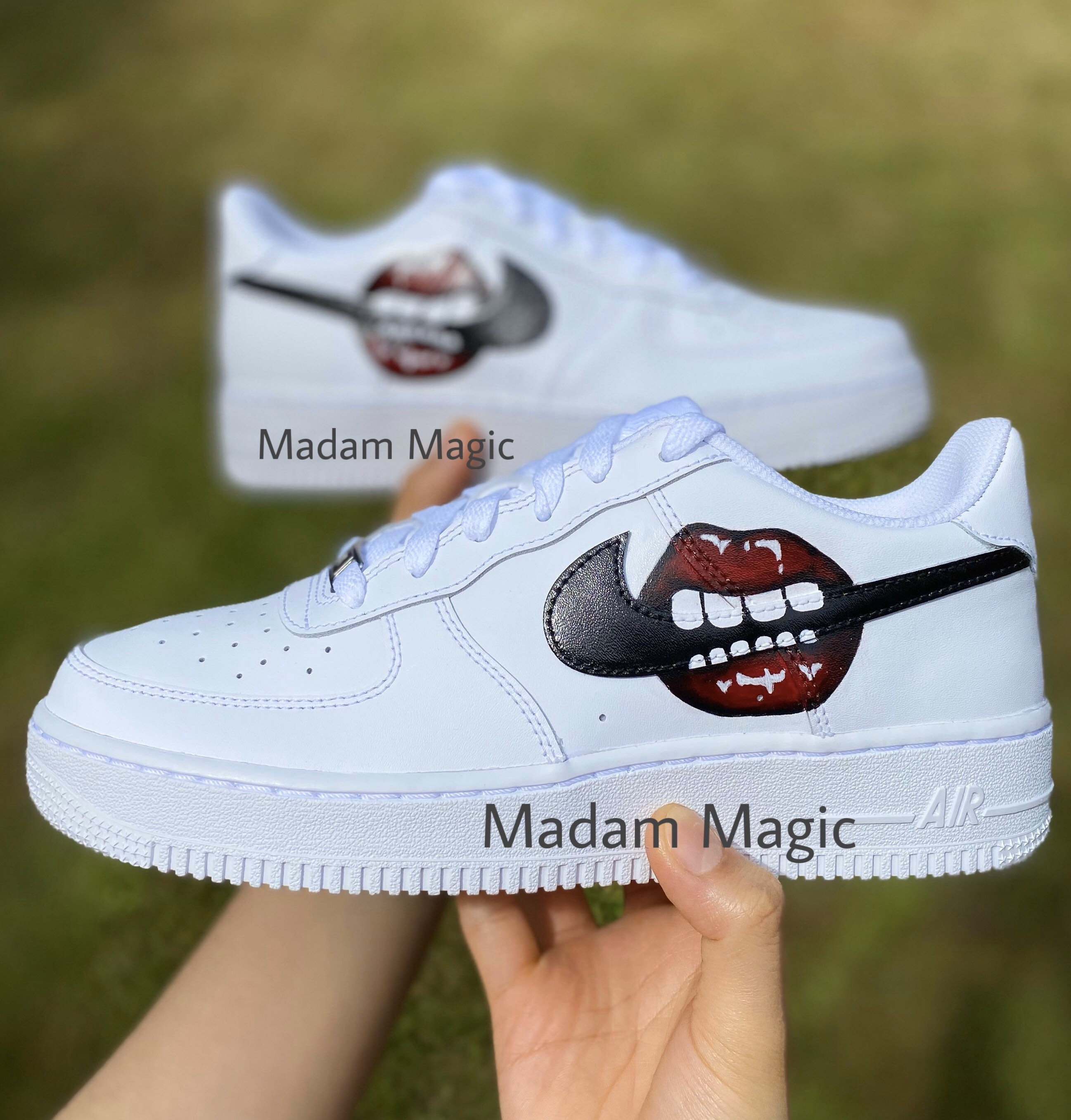 Hand Painted Custom Air Force 1 Low Red Lips Bite AF1 -  Finland
