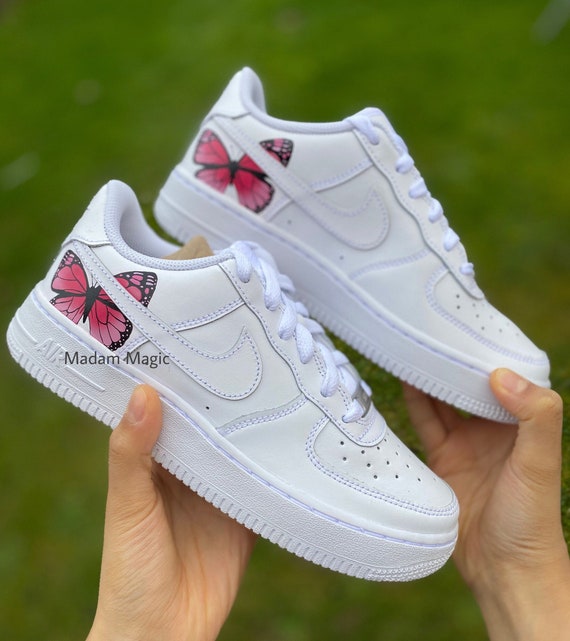 Pintado a mano Custom Air Force 1 Pink Butterfly AF1 Etsy España