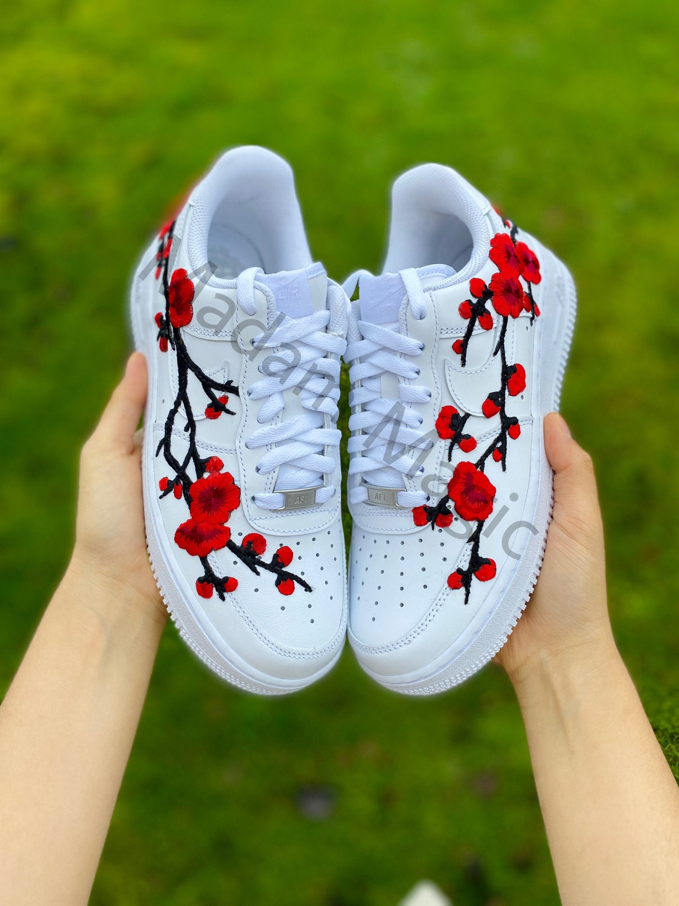 Air Force 1 Custom Half Rose Red Flower Floral Painted Shoes