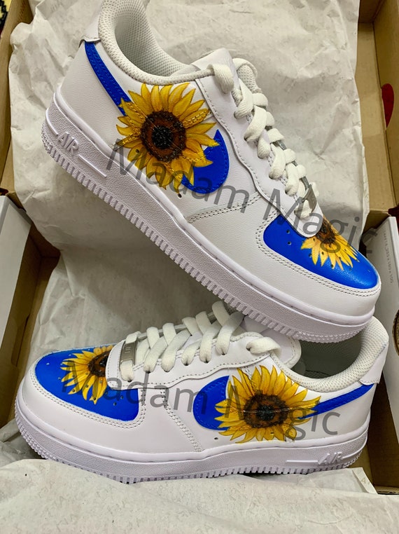 Pintado a mano Personalizado Nike Air Force 1 Flor de girasol | Etsy México