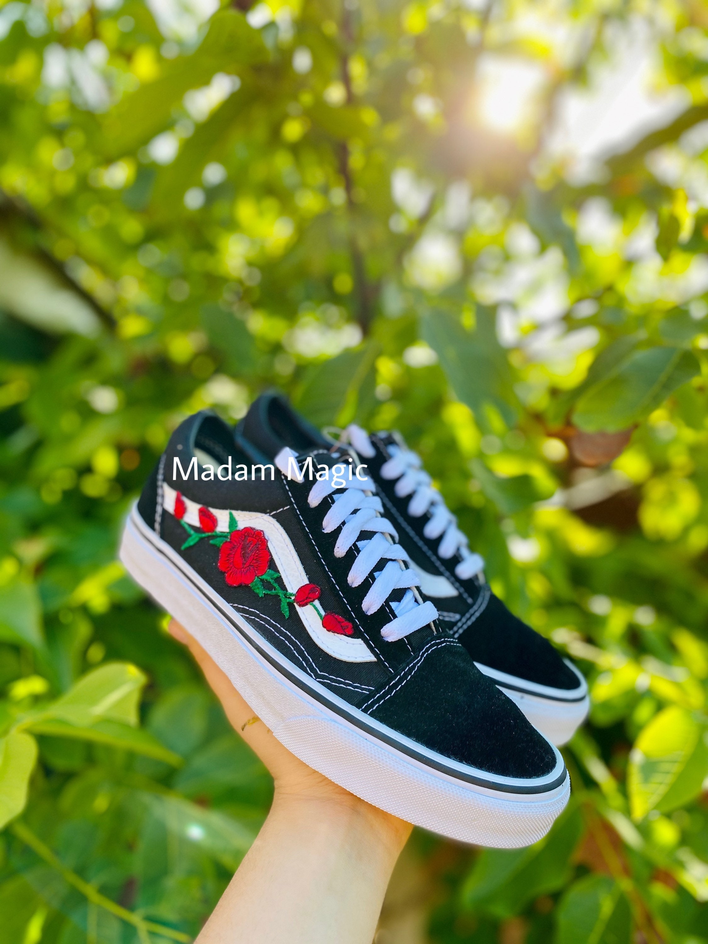 Custom Embroidered Rose Old Skool Vans Customized Made to Etsy
