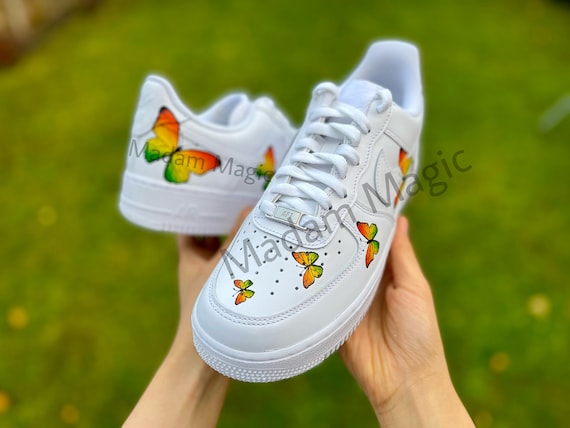 Hand Painted Custom Air Force 1 Low Orange Yellow Green Butterfly Af1 Customized Made to Order Woman Man Sneakers Handmade Shoes