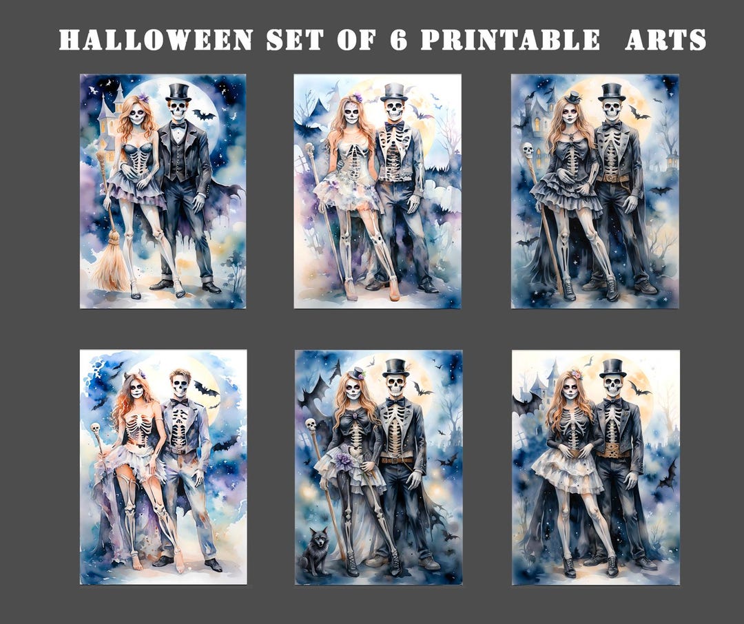 Halloween Set of 6 Printable, Halloween Painting Print, Halloween Print ...