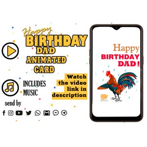 Cartão animado de feliz aniversário para pai, cartão eletrônico de saudações de aniversário, desejos para o pai, placa de vídeo de aniversário, placa de vídeo de aniversário, cartão de feliz aniversário