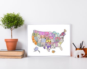 United States Flower Map Printable