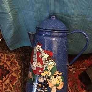 Vtg Bugs Bunny Taz Warner Bros camping blue speckled enamel coffee pot percolator
