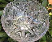 Antique Signed LIBBEY ABP American Brilliant Cut Glass LG Serving Bowl 1910 Art Deco